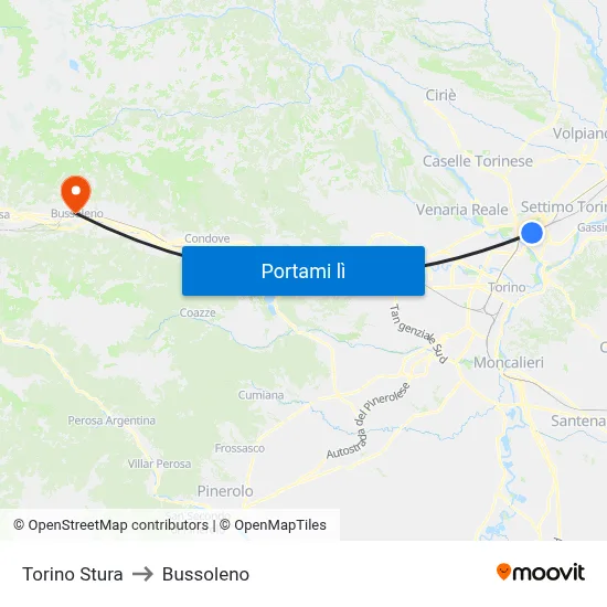 Torino Stura to Bussoleno map
