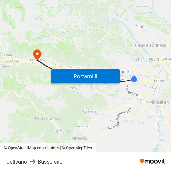 Collegno to Bussoleno map