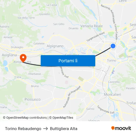 Torino Rebaudengo to Buttigliera Alta map