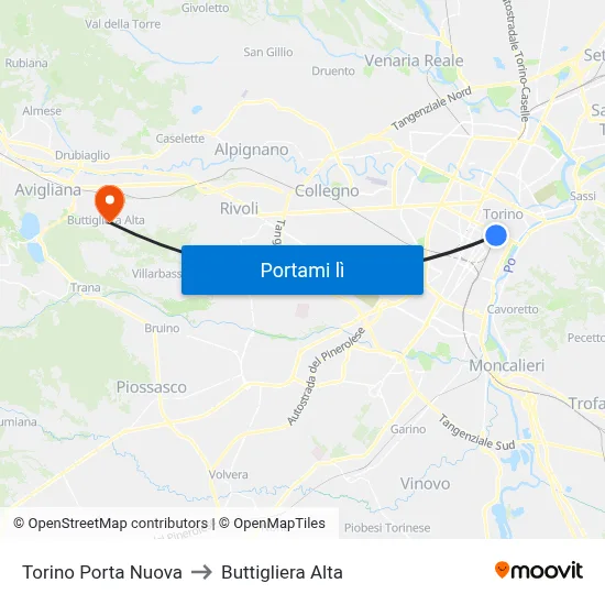 Torino Porta Nuova to Buttigliera Alta map