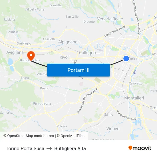 Torino Porta Susa to Buttigliera Alta map