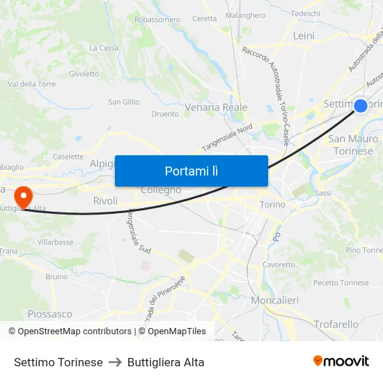 Settimo Torinese to Buttigliera Alta map