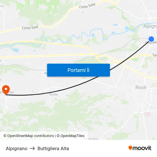 Alpignano to Buttigliera Alta map