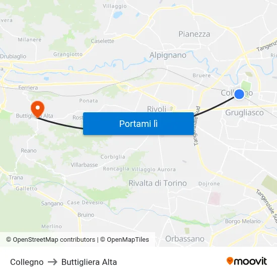 Collegno to Buttigliera Alta map