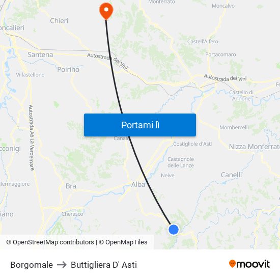 Borgomale to Buttigliera D' Asti map