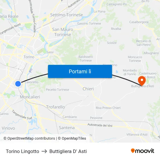 Torino Lingotto to Buttigliera D' Asti map