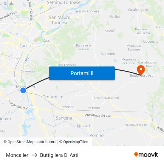 Moncalieri to Buttigliera D' Asti map