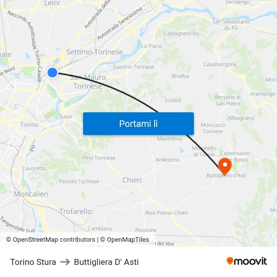 Torino Stura to Buttigliera D' Asti map