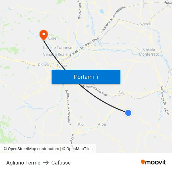 Agliano Terme to Cafasse map
