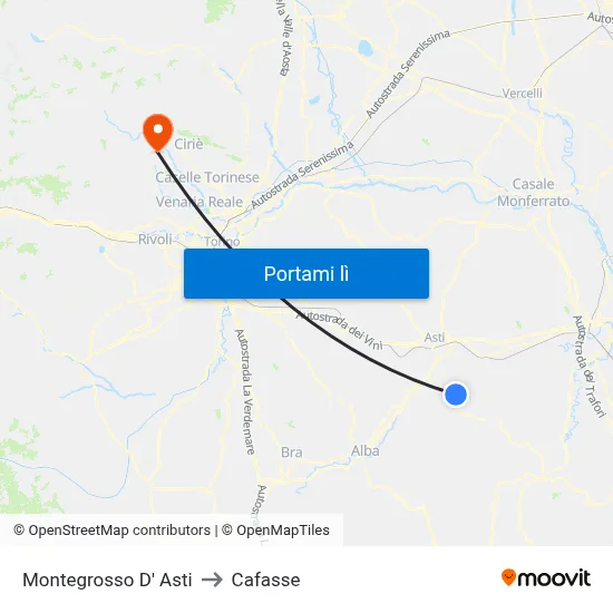 Montegrosso D' Asti to Cafasse map