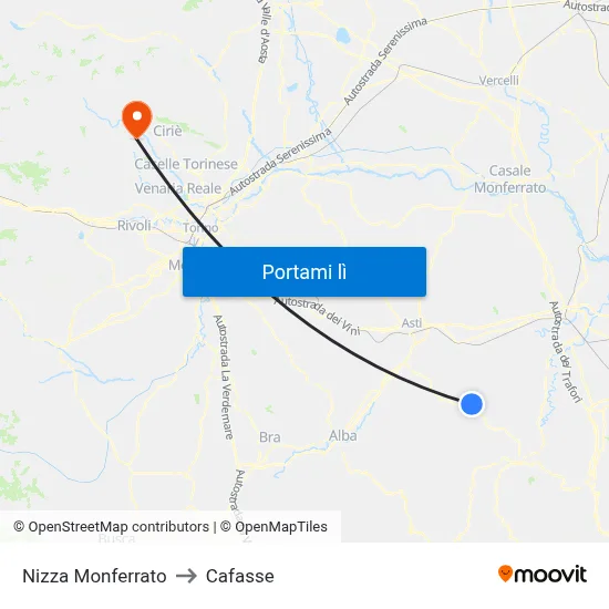 Nizza Monferrato to Cafasse map