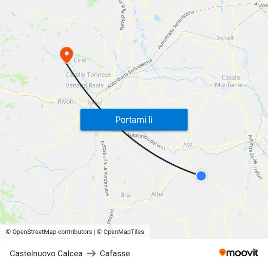 Castelnuovo Calcea to Cafasse map