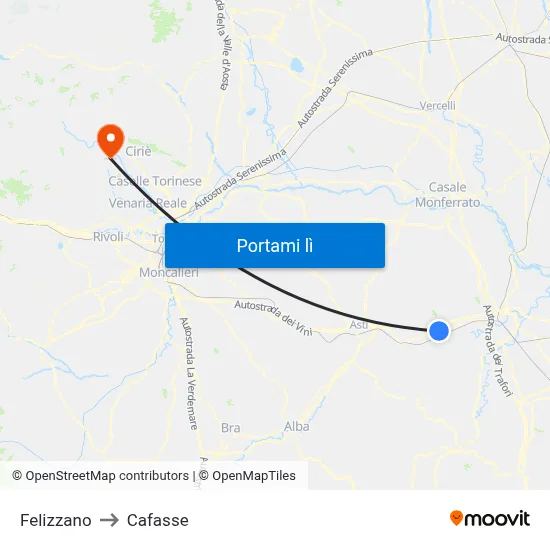 Felizzano to Cafasse map
