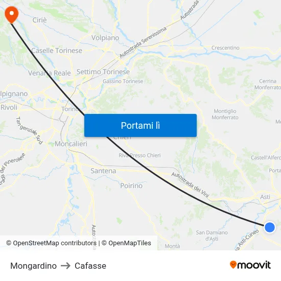 Mongardino to Cafasse map