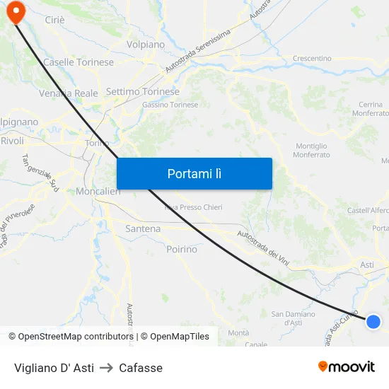 Vigliano D' Asti to Cafasse map