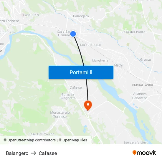 Balangero to Cafasse map