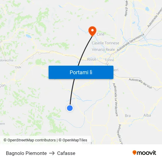 Bagnolo Piemonte to Cafasse map