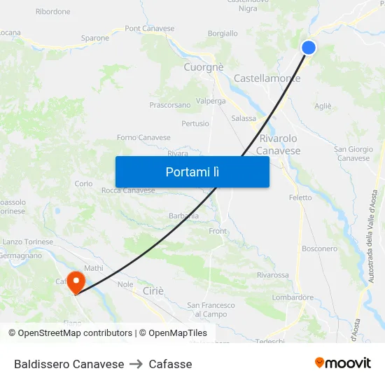 Baldissero Canavese to Cafasse map