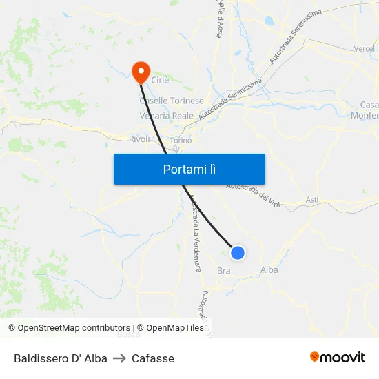 Baldissero D' Alba to Cafasse map