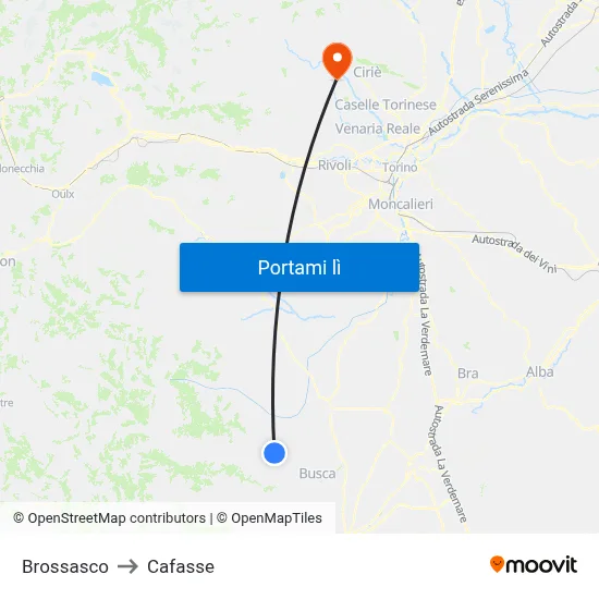 Brossasco to Cafasse map