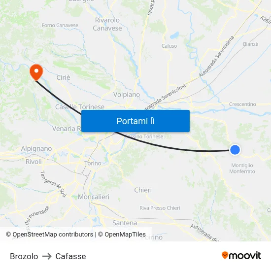 Brozolo to Cafasse map