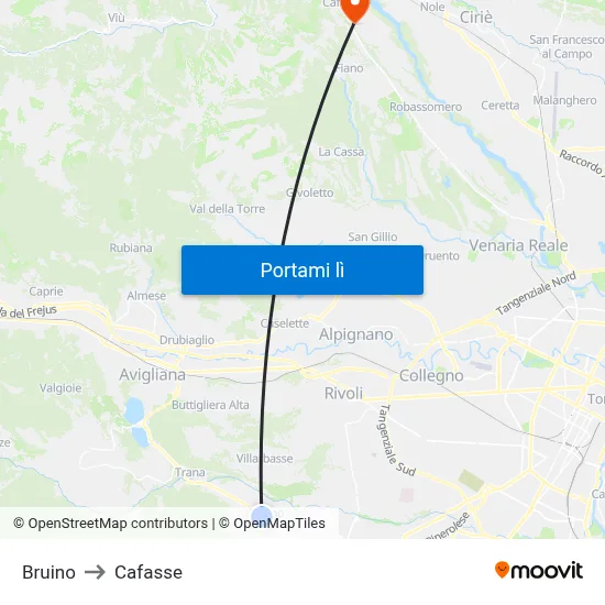 Bruino to Cafasse map