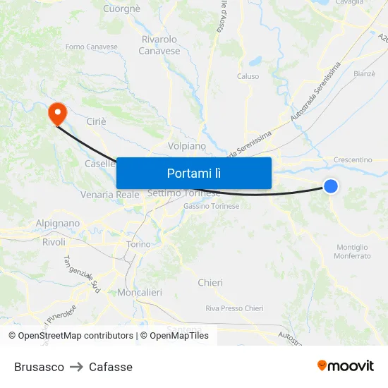 Brusasco to Cafasse map