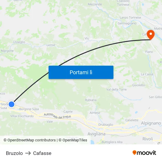 Bruzolo to Cafasse map