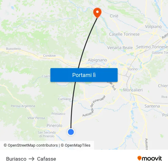 Buriasco to Cafasse map