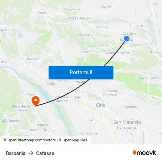 Barbania to Cafasse map