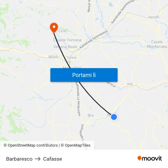 Barbaresco to Cafasse map