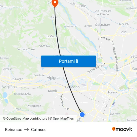 Beinasco to Cafasse map