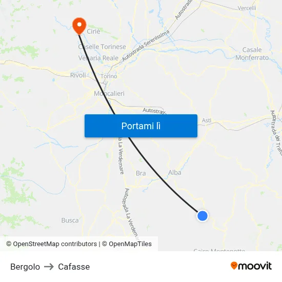 Bergolo to Cafasse map