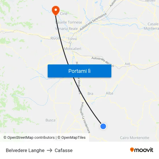 Belvedere Langhe to Cafasse map