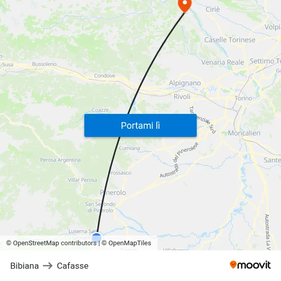 Bibiana to Cafasse map