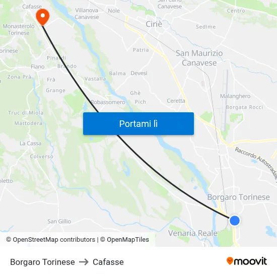 Borgaro Torinese to Cafasse map