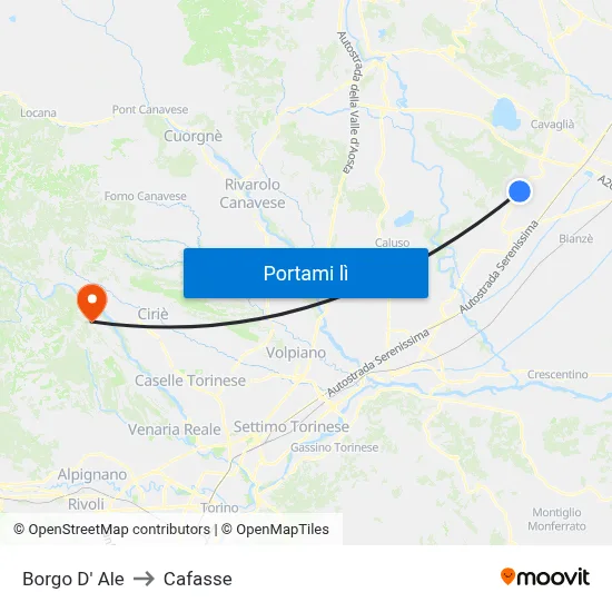 Borgo D' Ale to Cafasse map