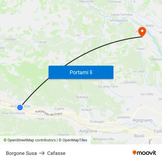 Borgone Susa to Cafasse map