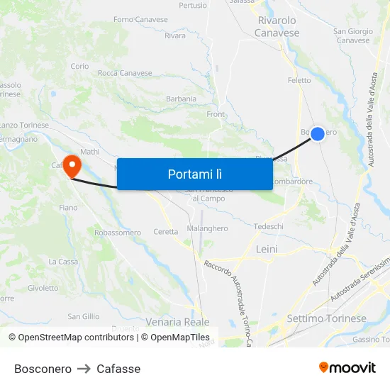 Bosconero to Cafasse map