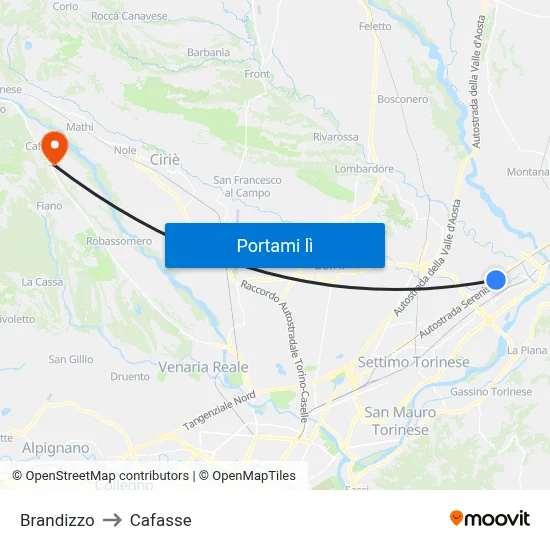 Brandizzo to Cafasse map