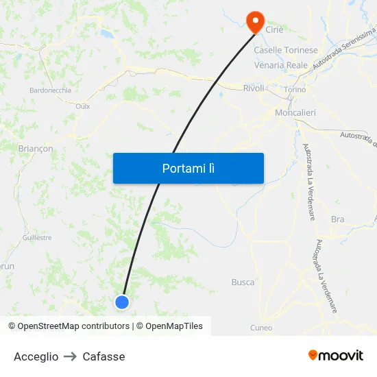 Acceglio to Cafasse map