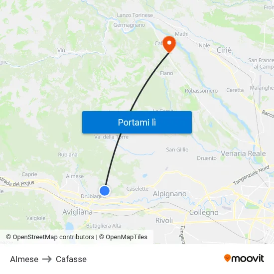 Almese to Cafasse map