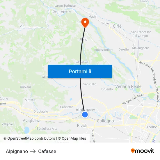 Alpignano to Cafasse map