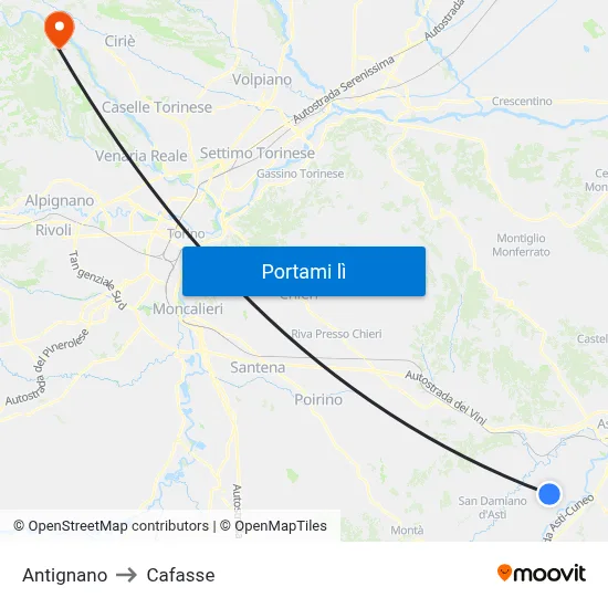 Antignano to Cafasse map
