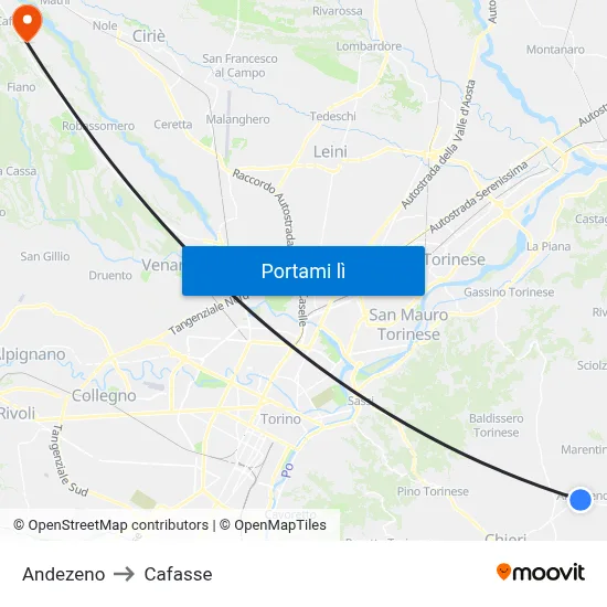 Andezeno to Cafasse map