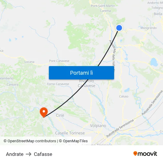 Andrate to Cafasse map