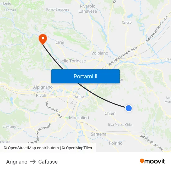 Arignano to Cafasse map