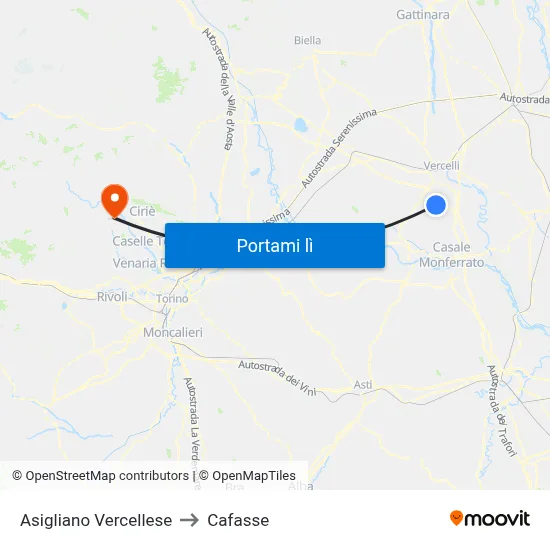 Asigliano Vercellese to Cafasse map