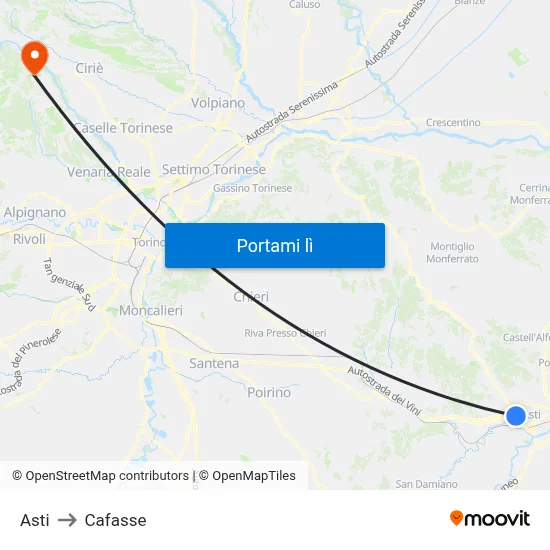 Asti to Cafasse map