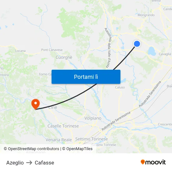 Azeglio to Cafasse map